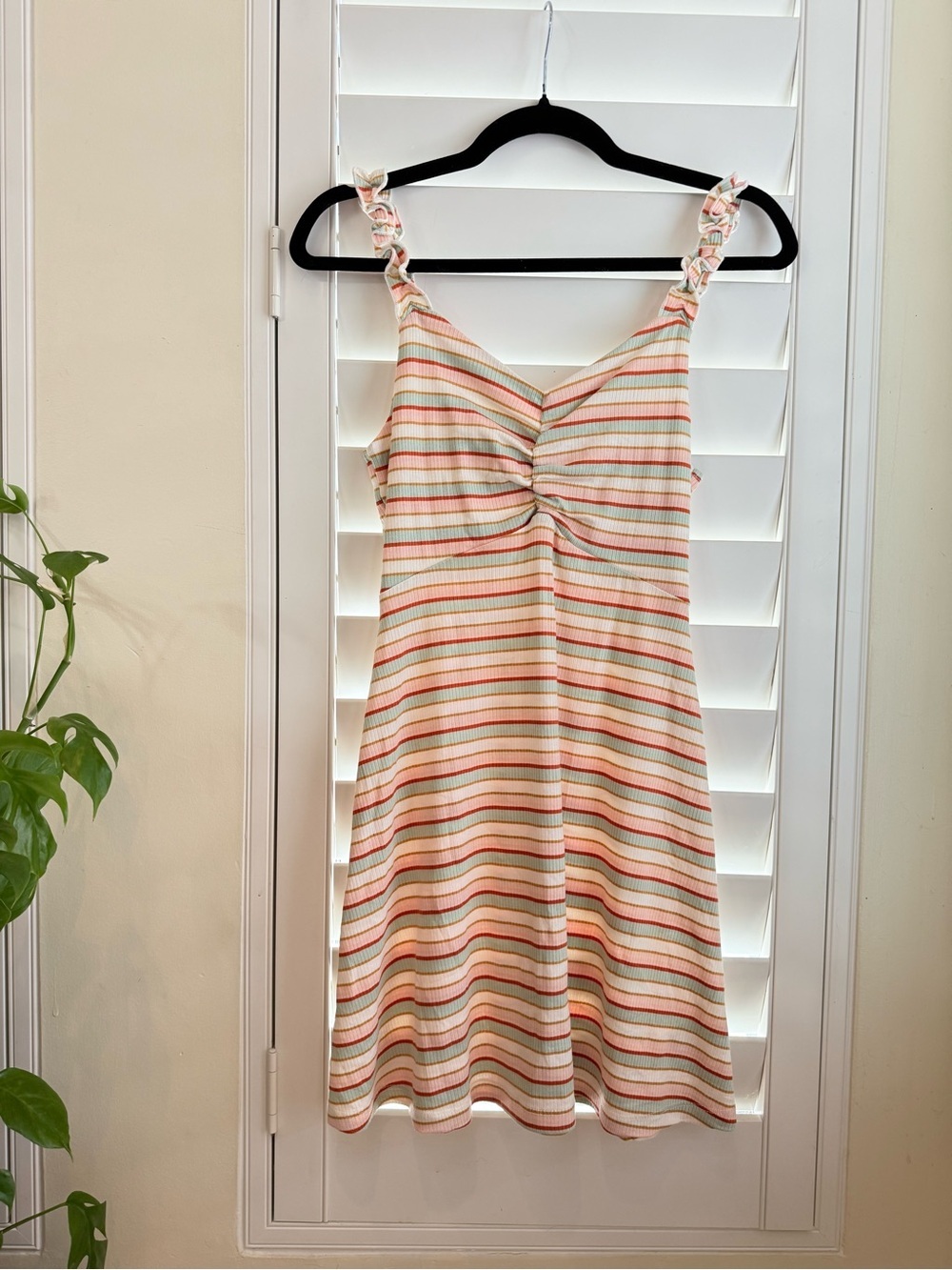 Altar’d State Striped Rib Knit Ruffle Strap Ruched Sundress Small - Picture 6 of 9